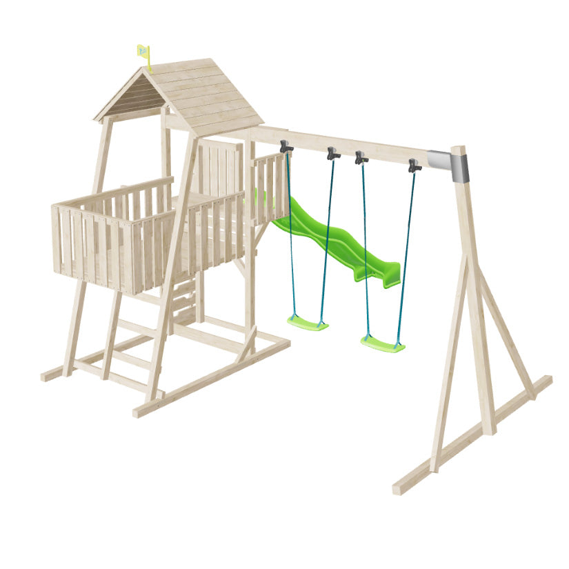 tp Kingswood Wooden Climbing Frame with Swings and 3m Slide