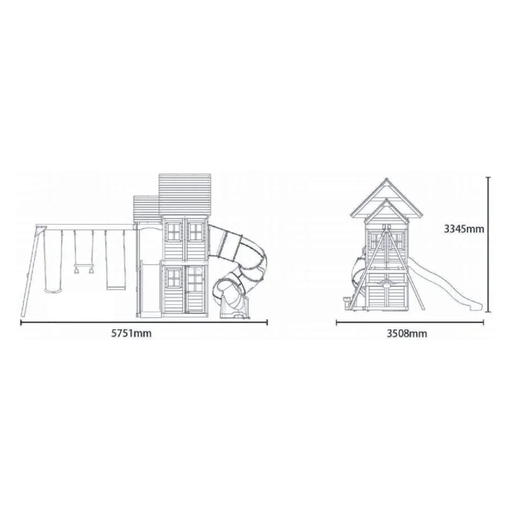 Rebo Wildwood Warren Tower Playhouse with Triple Swing & Dual Slides